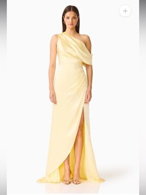 elliatt isadora yellow satin one shoulder draped maxi gown dress size XXL NEW